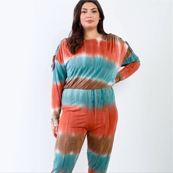 Plus tie-dye lace up cut-out Jumpsuit - Picture 1 of 4